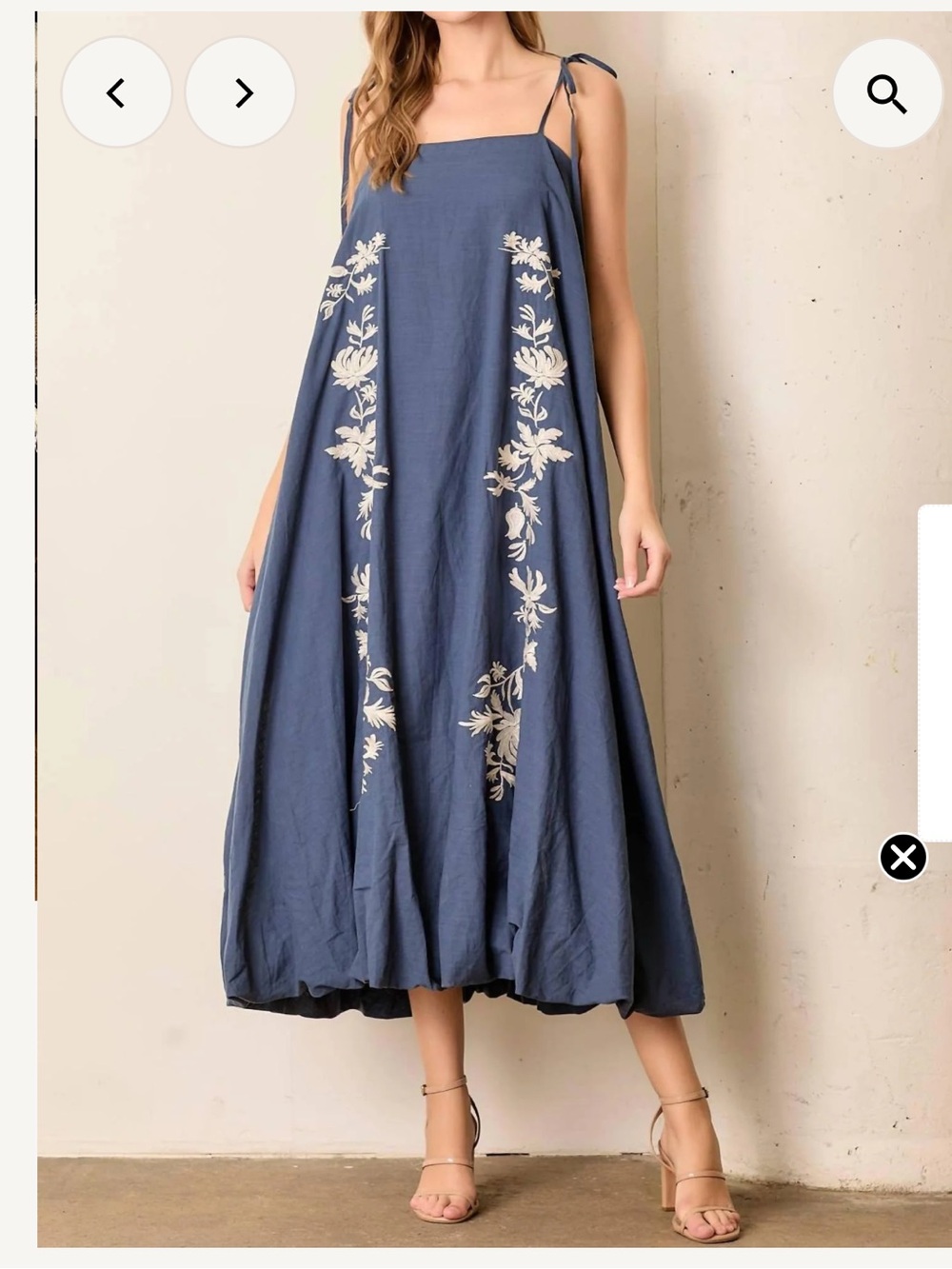 Polagram Bonnie Embroidered Tie Strap Bubble Midi Dress NWT